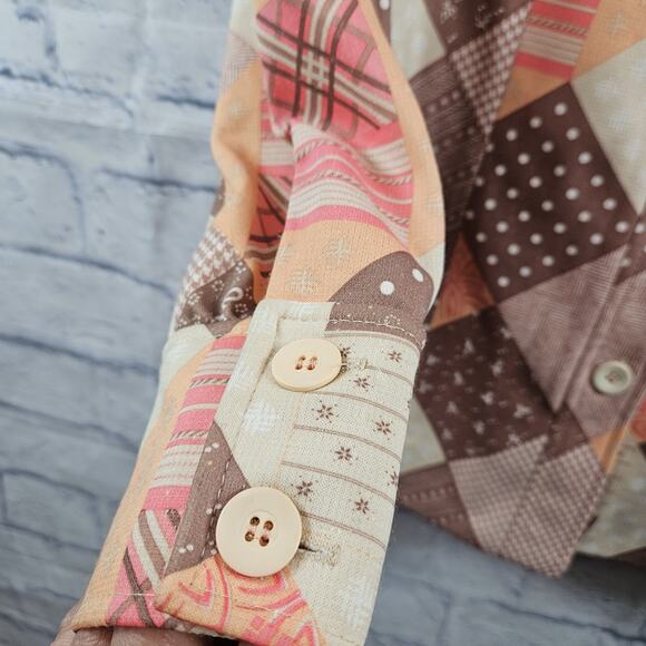 Vintage 70s Panhandle Slim Western Shirt Womens Quilt Patch Look Poly/Silk Sz 12 - Picture 4 of 7